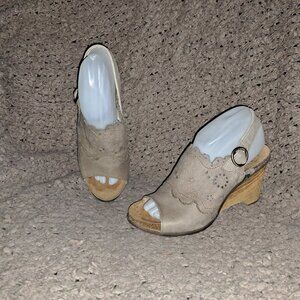 EL NATURALISTA-N789 Vereda Wedge-Tan/Brown Leather-Slingback-Sz 38-Near Mint